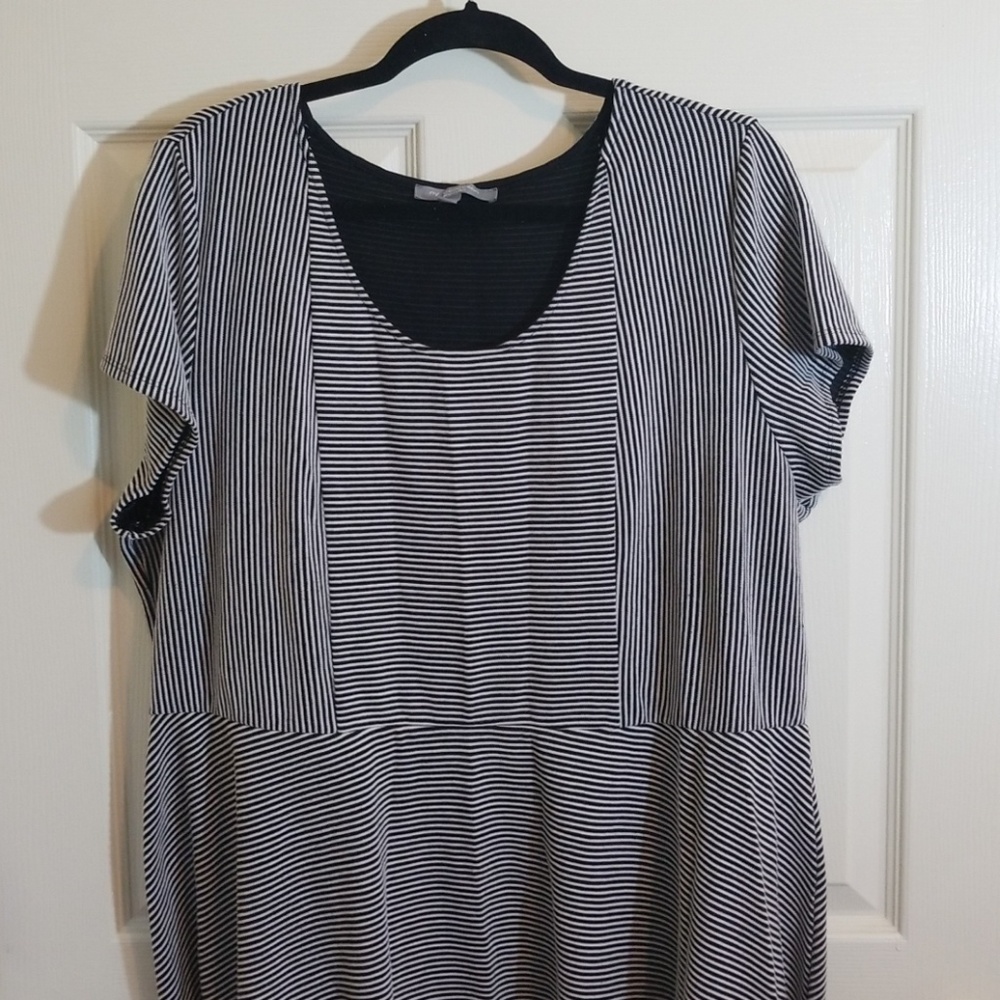 Black and white striped plus size skater dress 2X